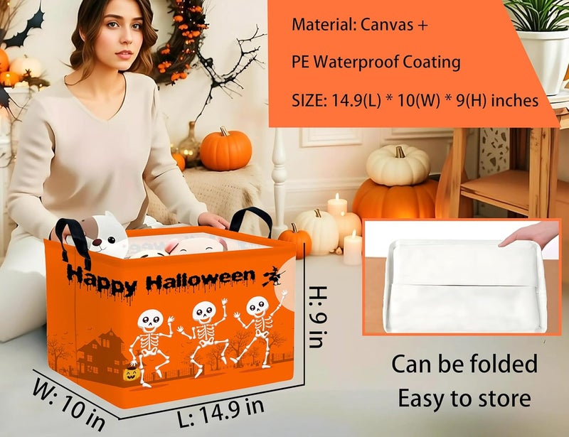 BOOHIT Large Halloween Themed Candy Gift Boo Basket for Kids Baby Personalized Adults Storage Bin Fall Decor(Orange Dance Skeleton) - Image 2